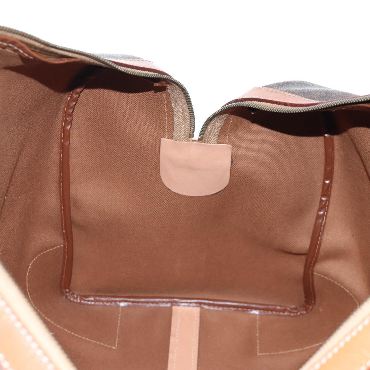 CELINE Macadam Canvas Boston Bag PVC Leather Brown Gold Auth 197843V