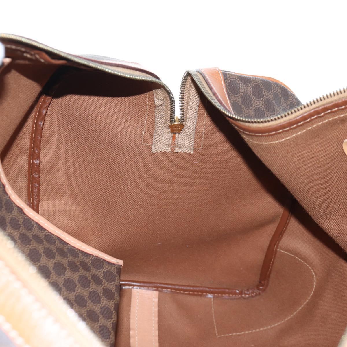 CELINE Macadam Canvas Boston Bag PVC Leather Brown Gold Auth 197843V