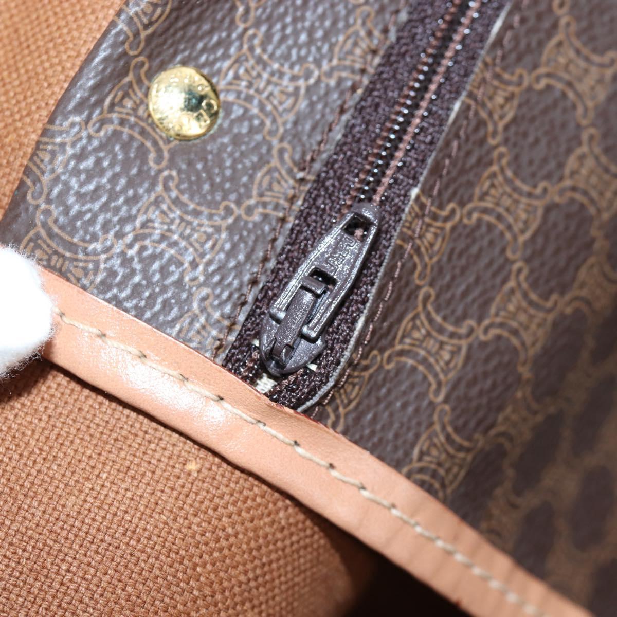 CELINE Macadam Canvas Boston Bag PVC Leather Brown Gold Auth 197843V