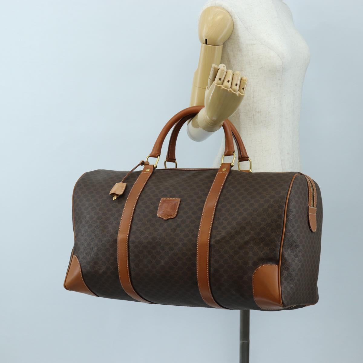 CELINE Macadam Canvas Boston Bag PVC Leather Brown Gold Auth 197843V