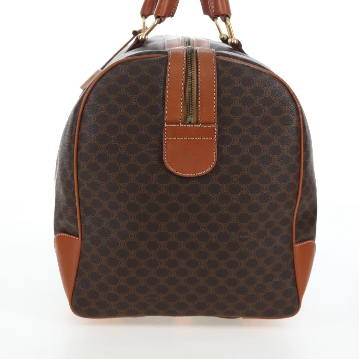 CELINE Macadam Canvas Boston Bag PVC Leather Brown Gold Auth 197843V