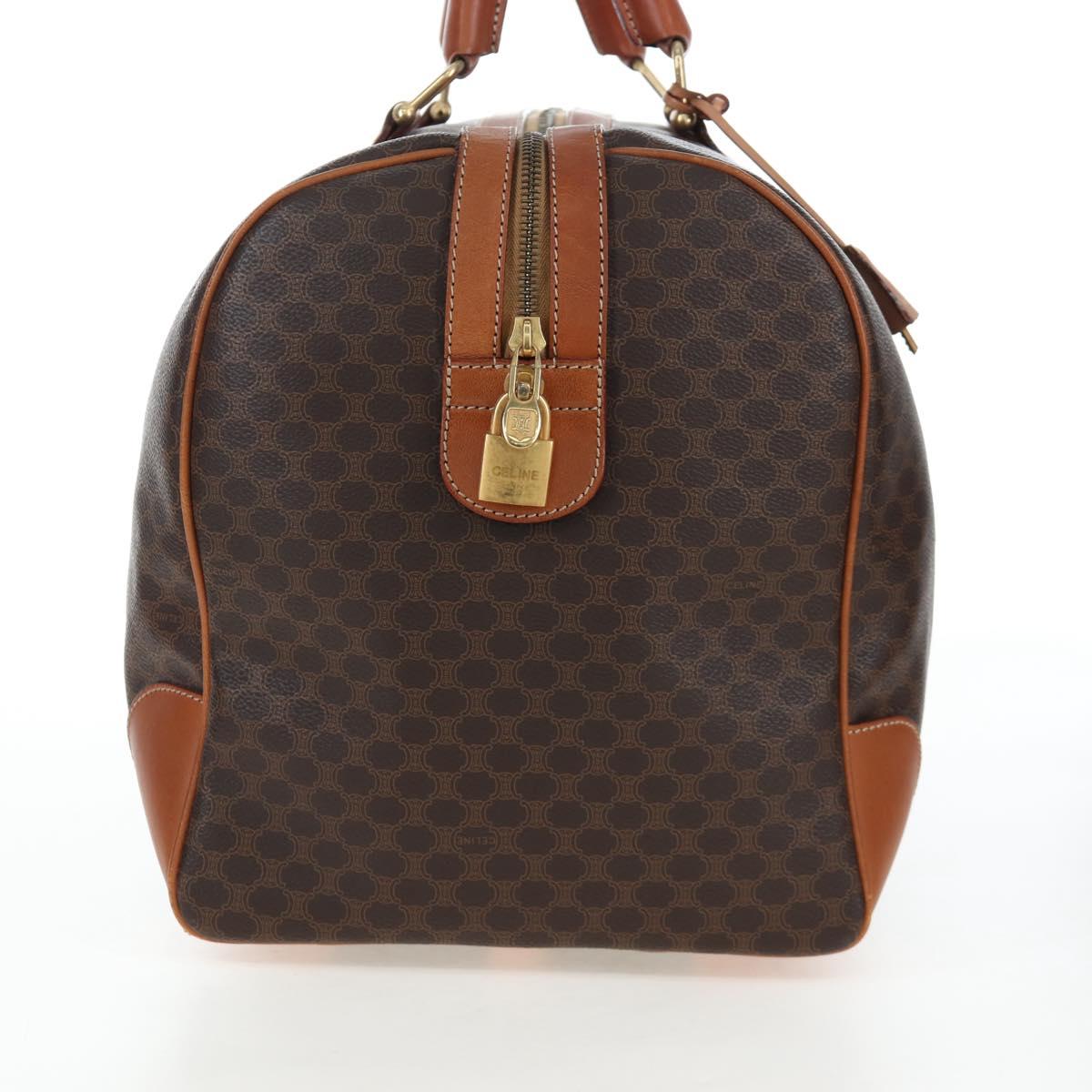 CELINE Macadam Canvas Boston Bag PVC Leather Brown Gold Auth 197843V