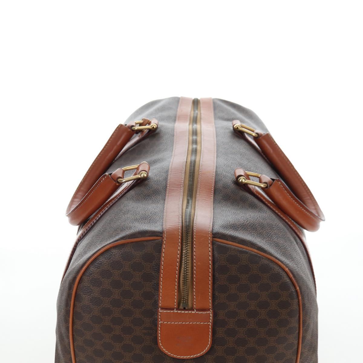 CELINE Macadam Canvas Boston Bag PVC Leather Brown Gold Auth 197843V