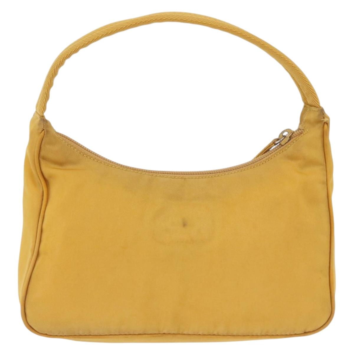 PRADA Hand Pouch Nylon Yellow Silver Auth 197846