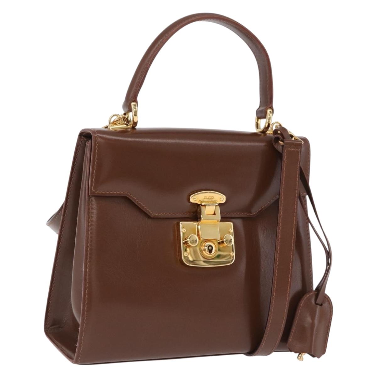GUCCI Hand Bag Leather 2way Brown Gold 000 2110 Auth 197847V