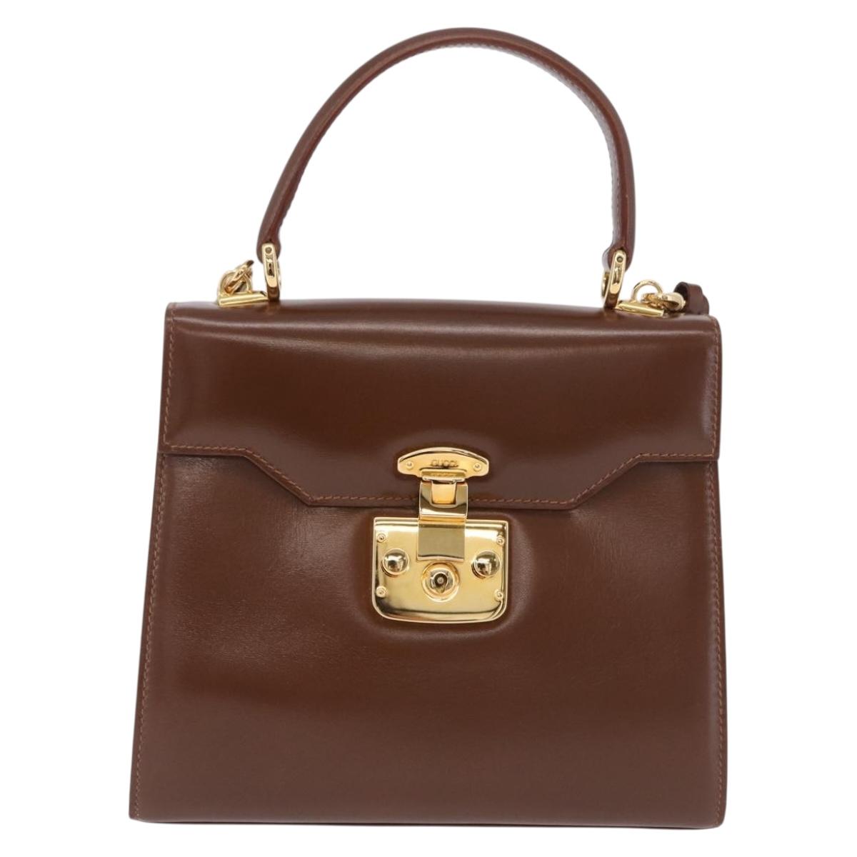 GUCCI Hand Bag Leather 2way Brown Gold 000 2110 Auth 197847V