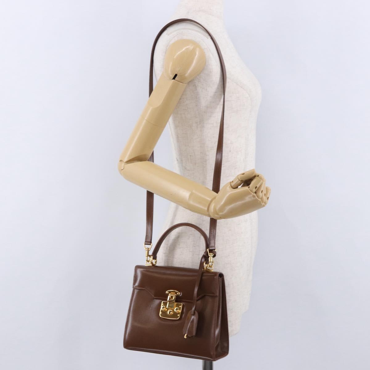 GUCCI Hand Bag Leather 2way Brown Gold 000 2110 Auth 197847V