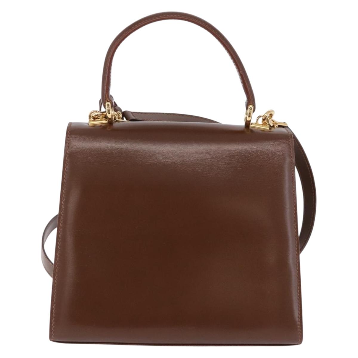 GUCCI Hand Bag Leather 2way Brown Gold 000 2110 Auth 197847V