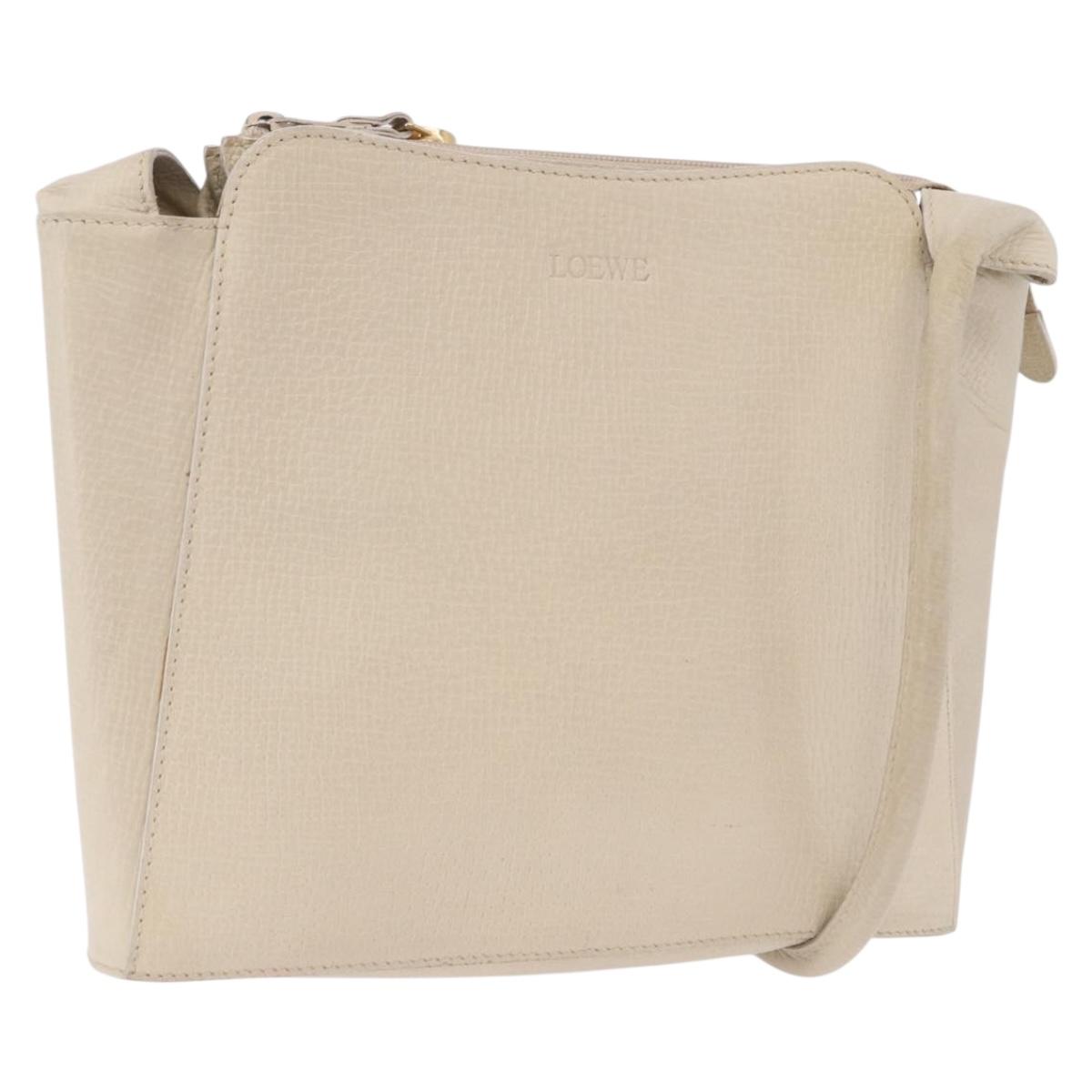 LOEWE Shoulder Bag Leather Ivory Gold Auth 197848