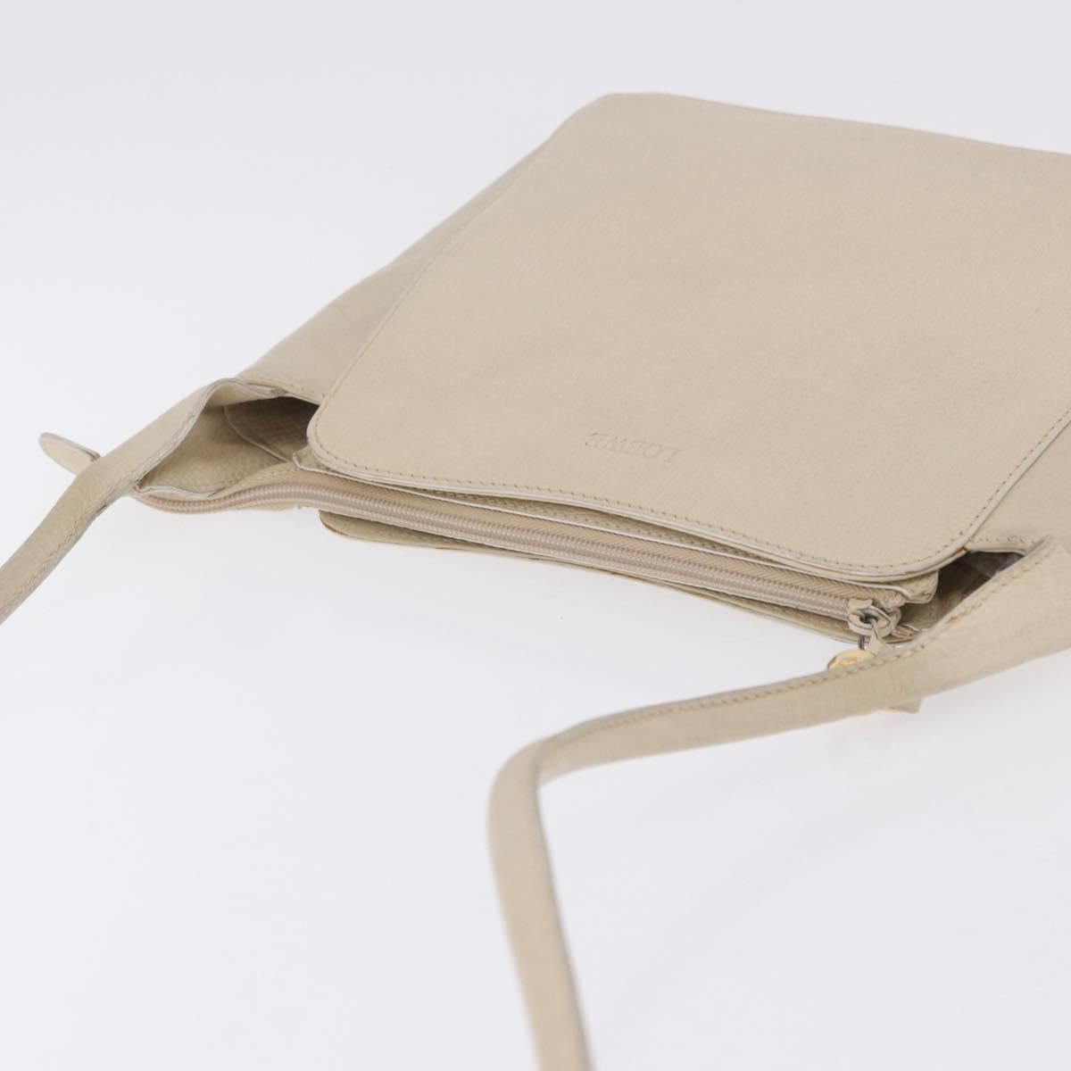 LOEWE Shoulder Bag Leather Ivory Gold Auth 197848