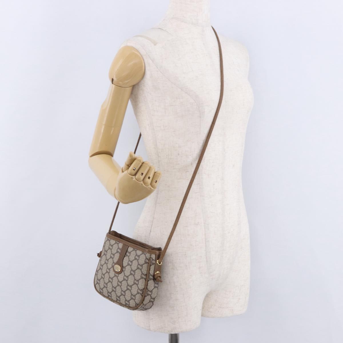 GUCCI GG Plus Supreme Shoulder Bag PVC Beige Gold Auth 197850