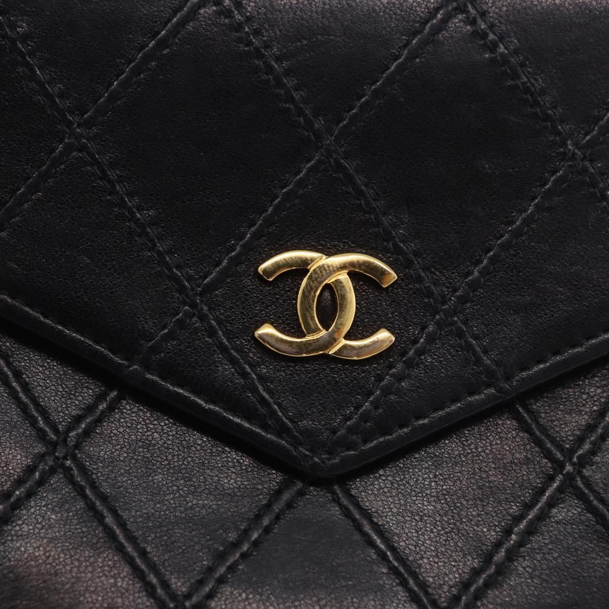 CHANEL Bicolore Bifold Wallet Lamb Skin Black Gold CC Auth 197854V