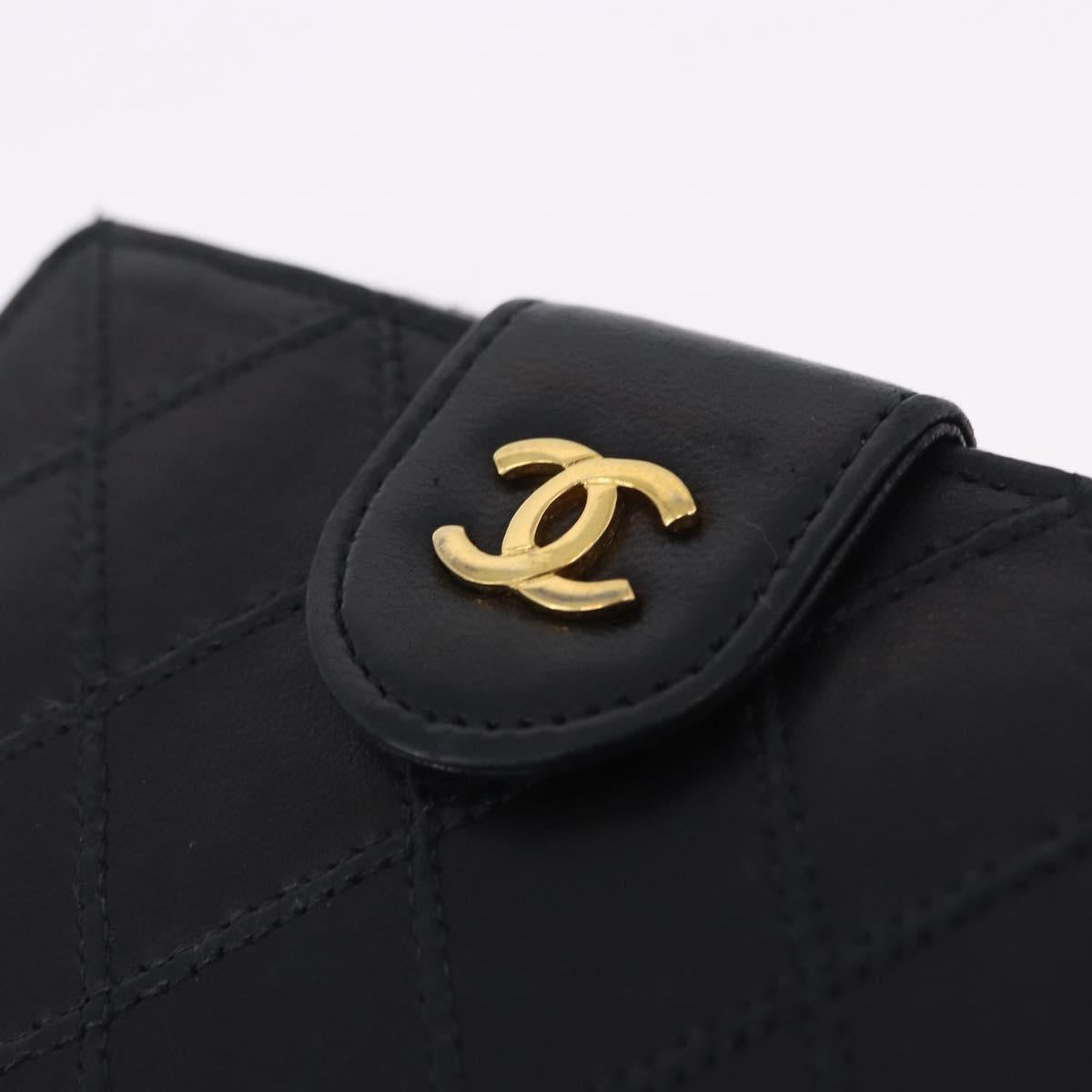 CHANEL Bicolore Bifold Wallet Lamb Skin Black Gold CC Auth 197854V