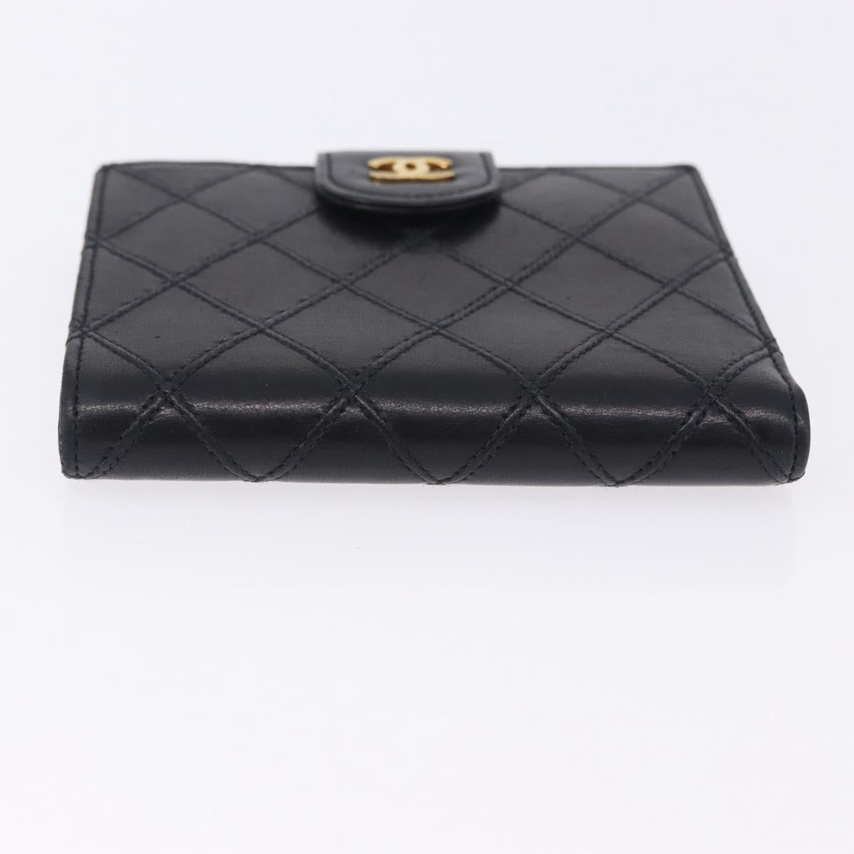 CHANEL Bicolore Bifold Wallet Lamb Skin Black Gold CC Auth 197854V