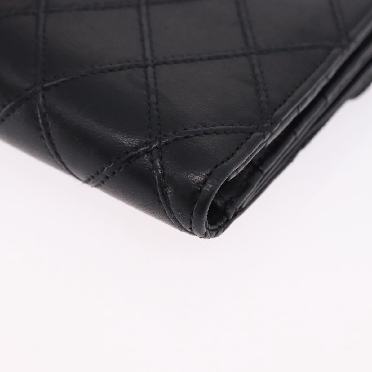 CHANEL Bicolore Bifold Wallet Lamb Skin Black Gold CC Auth 197854V