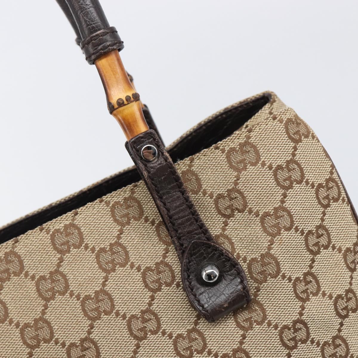 GUCCI GG Canvas Bamboo Hand Bag Beige Silver 112526 Auth 197855V