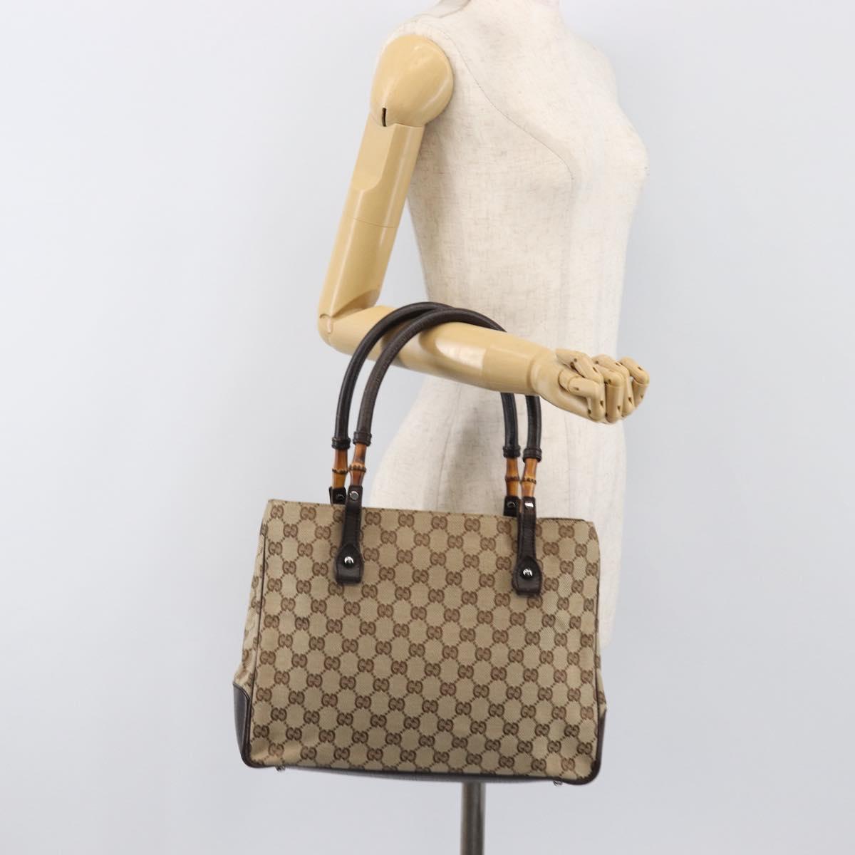 GUCCI GG Canvas Bamboo Hand Bag Beige Silver 112526 Auth 197855V