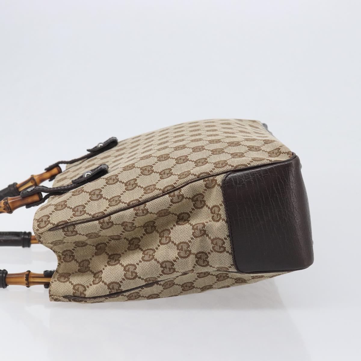 GUCCI GG Canvas Bamboo Hand Bag Beige Silver 112526 Auth 197855V