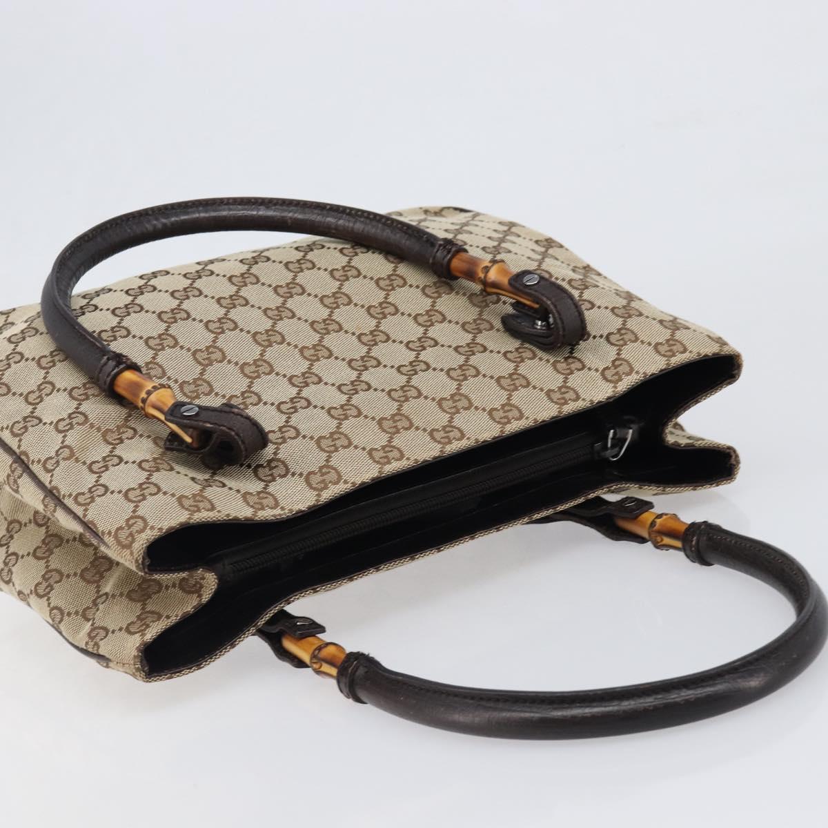 GUCCI GG Canvas Bamboo Hand Bag Beige Silver 112526 Auth 197855V