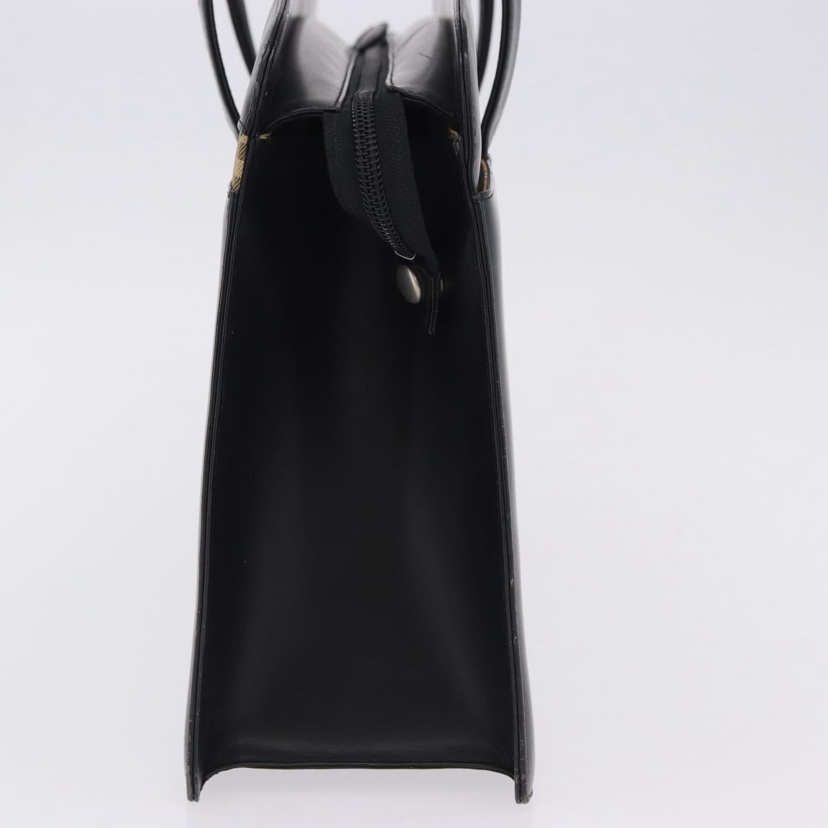 BURBERRY Hand Bag Leather Black Silver Auth 197856