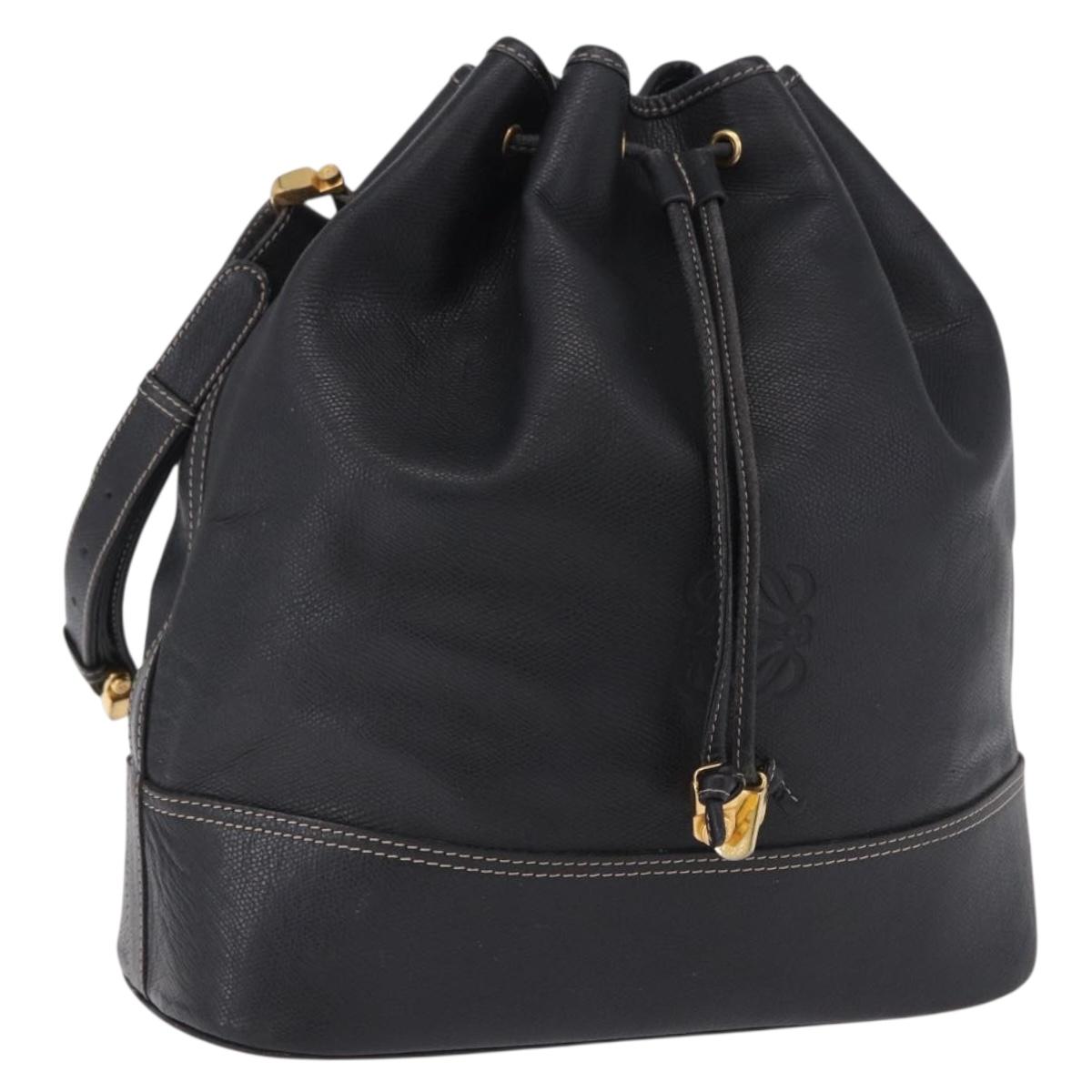 LOEWE Shoulder Bag Leather Black Gold Auth 197857