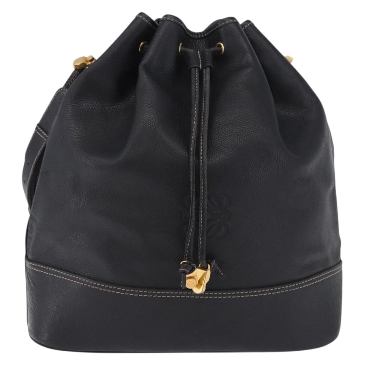 LOEWE Shoulder Bag Leather Black Gold Auth 197857