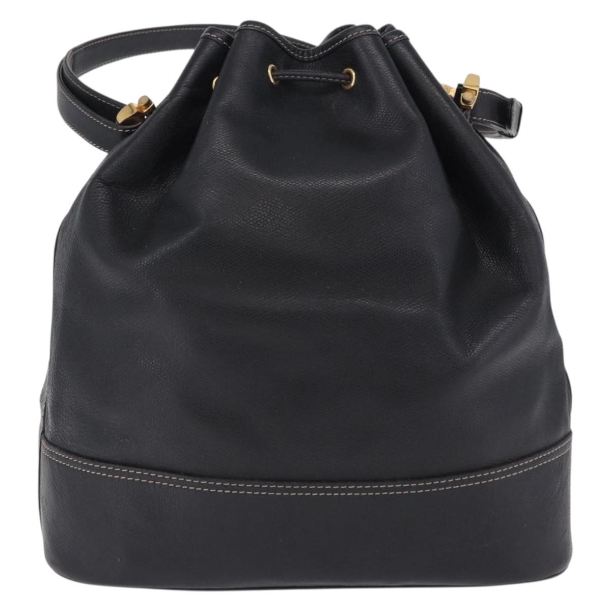 LOEWE Shoulder Bag Leather Black Gold Auth 197857