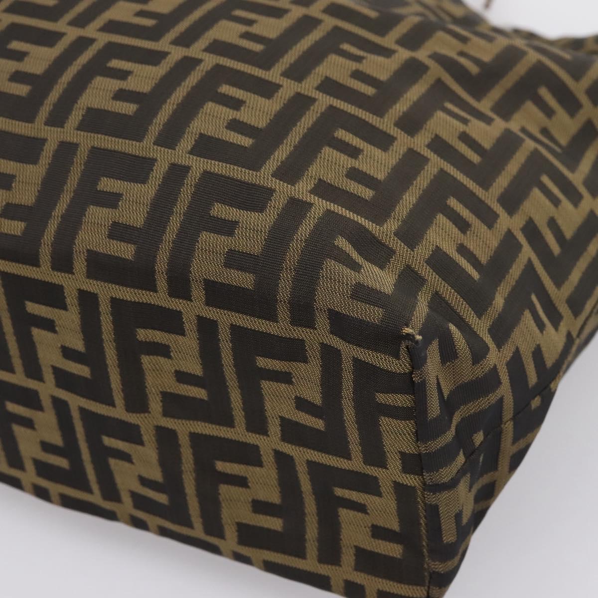 FENDI Zucca Canvas Tote Bag Nylon Brown Black Auth 197859A