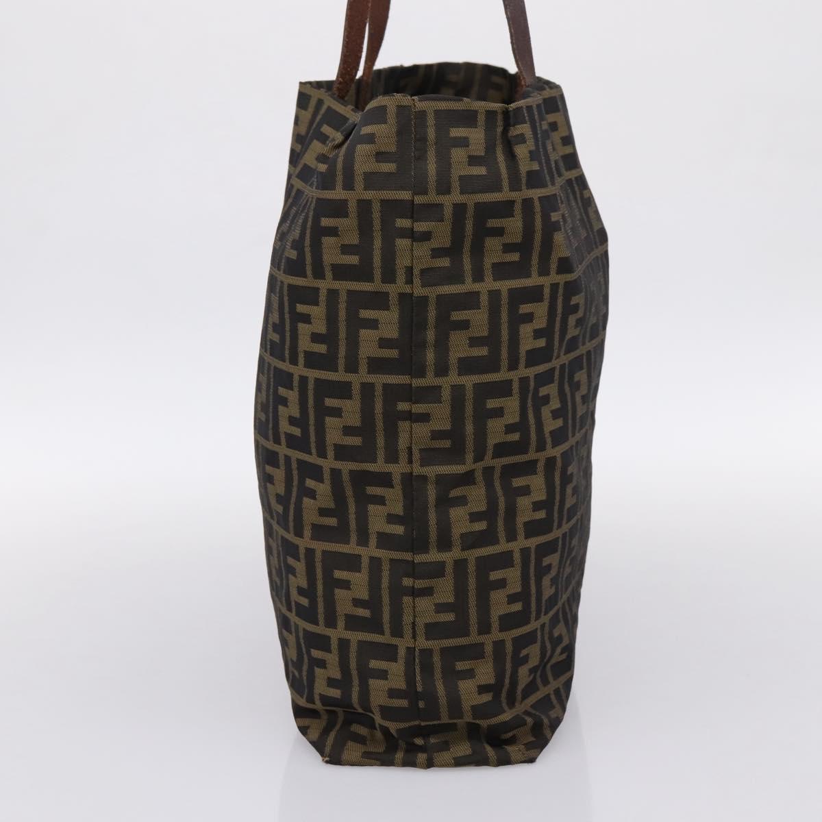 FENDI Zucca Canvas Tote Bag Nylon Brown Black Auth 197859A