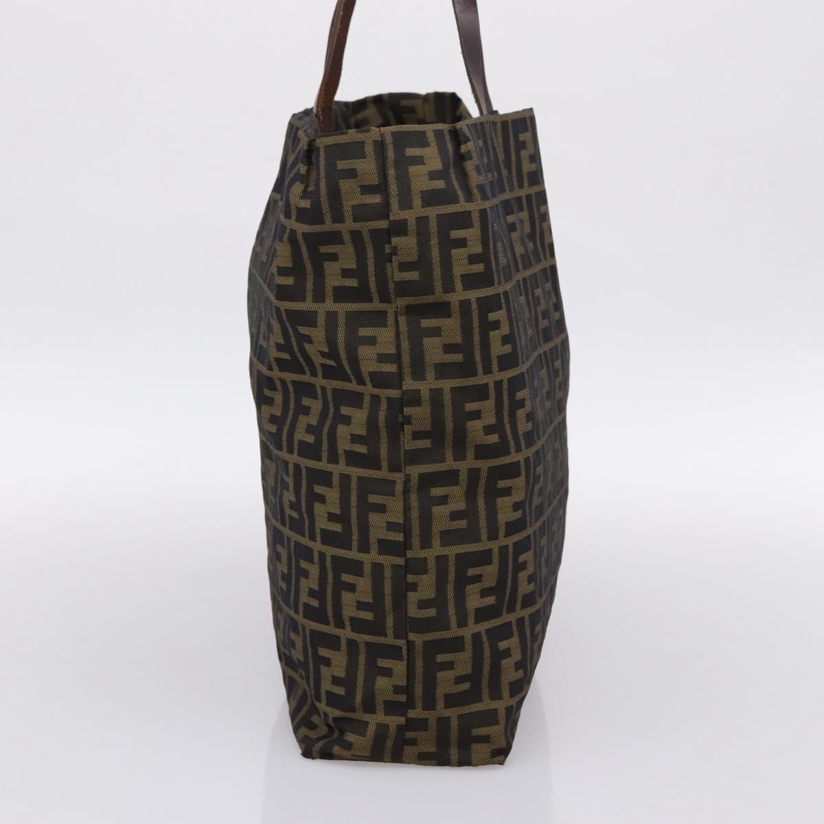 FENDI Zucca Canvas Tote Bag Nylon Brown Black Auth 197859A