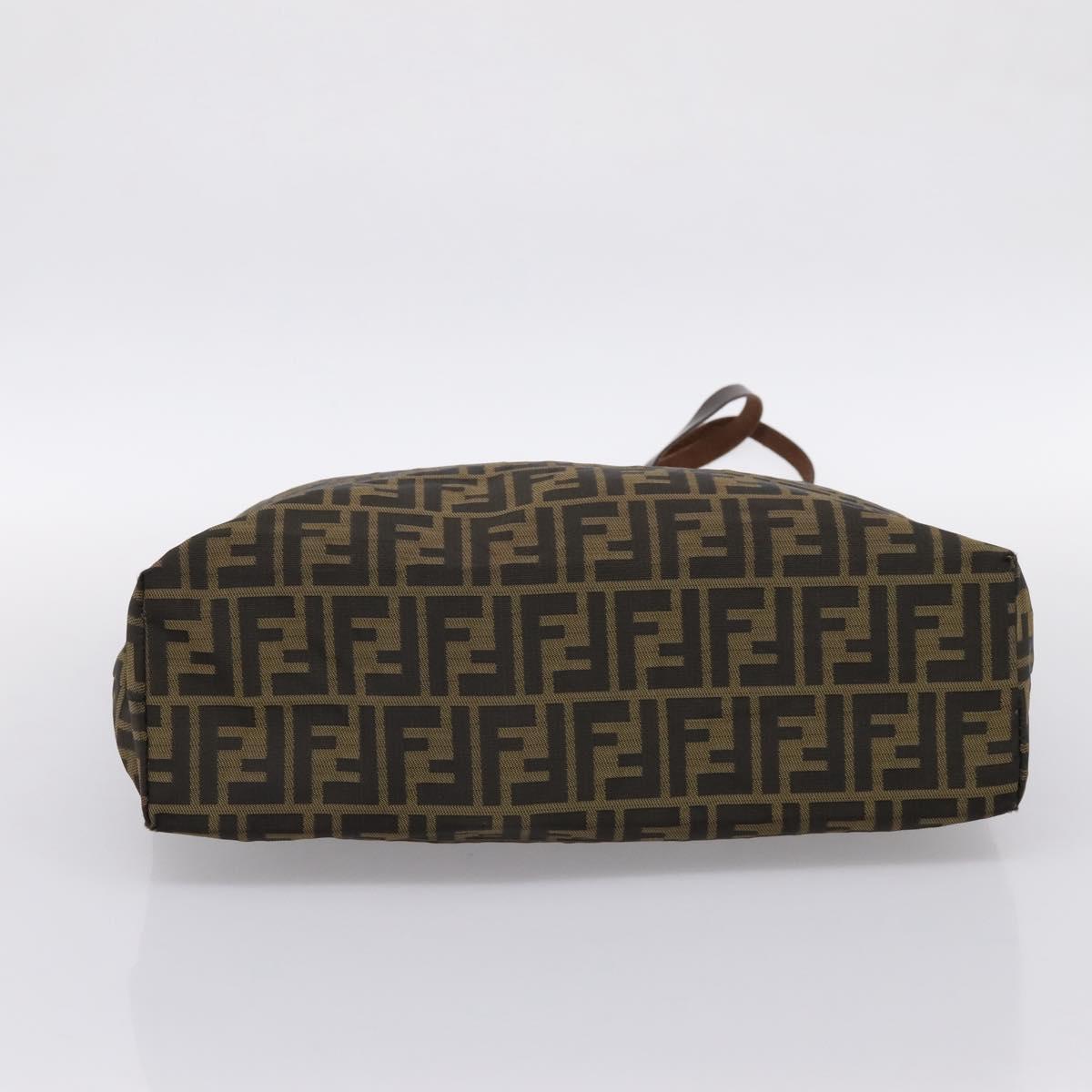 FENDI Zucca Canvas Tote Bag Nylon Brown Black Auth 197859A