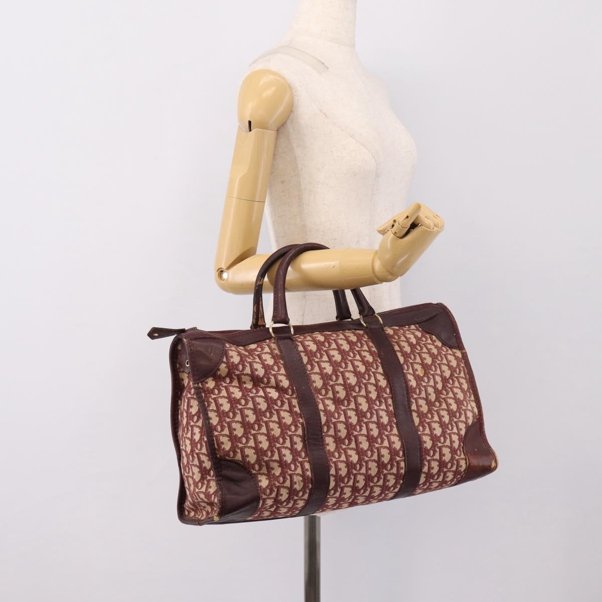 Christian Dior Trotter Canvas Boston Bag Red Gold Auth 197860