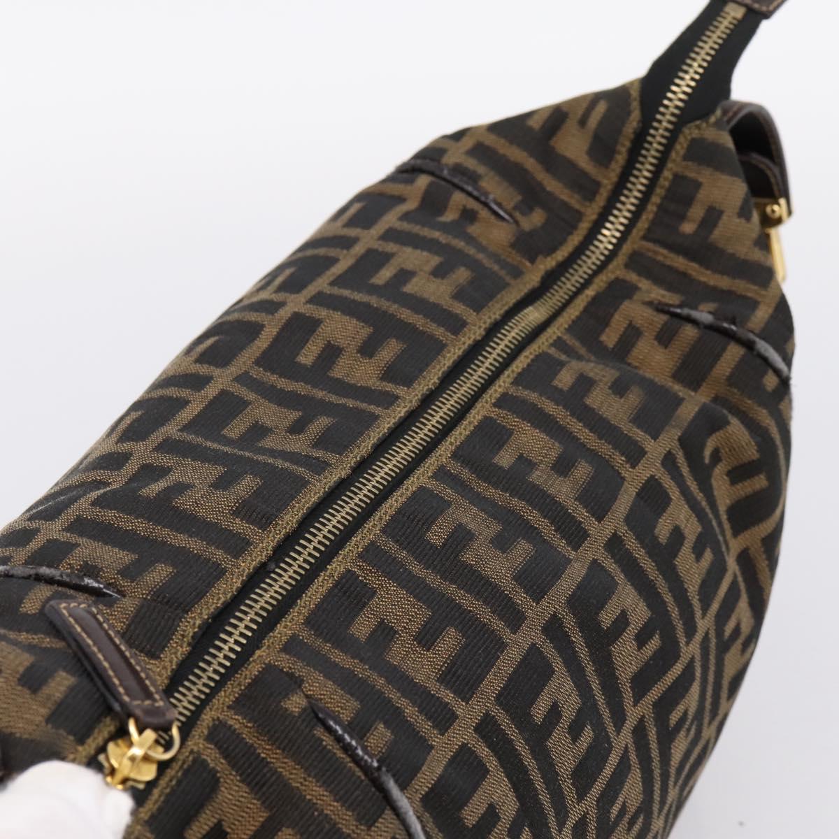 FENDI Zucca Canvas Vanity Hand Bag Black Brown Auth 197863
