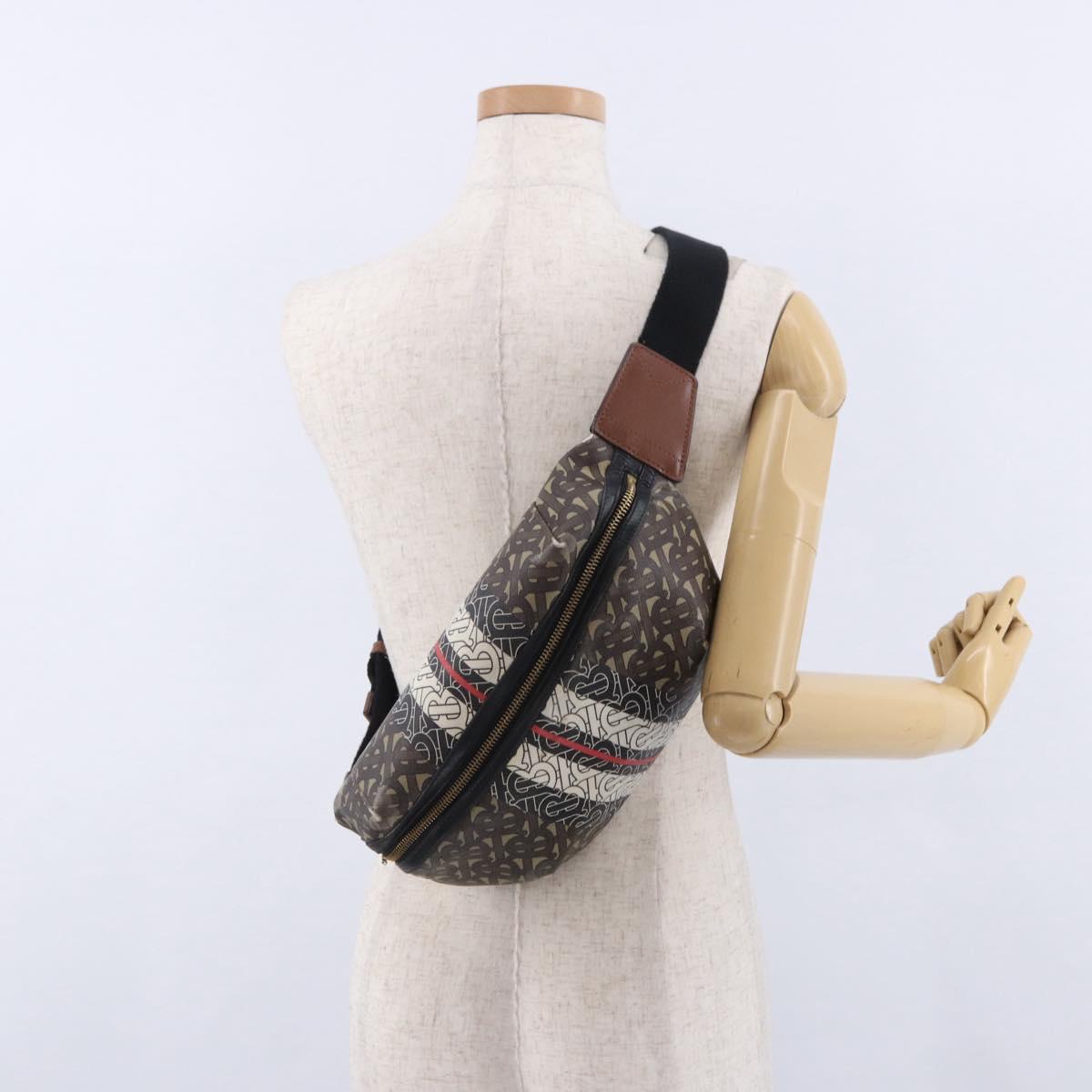 BURBERRY Waist Bag PVC Brown Gold Auth 197864