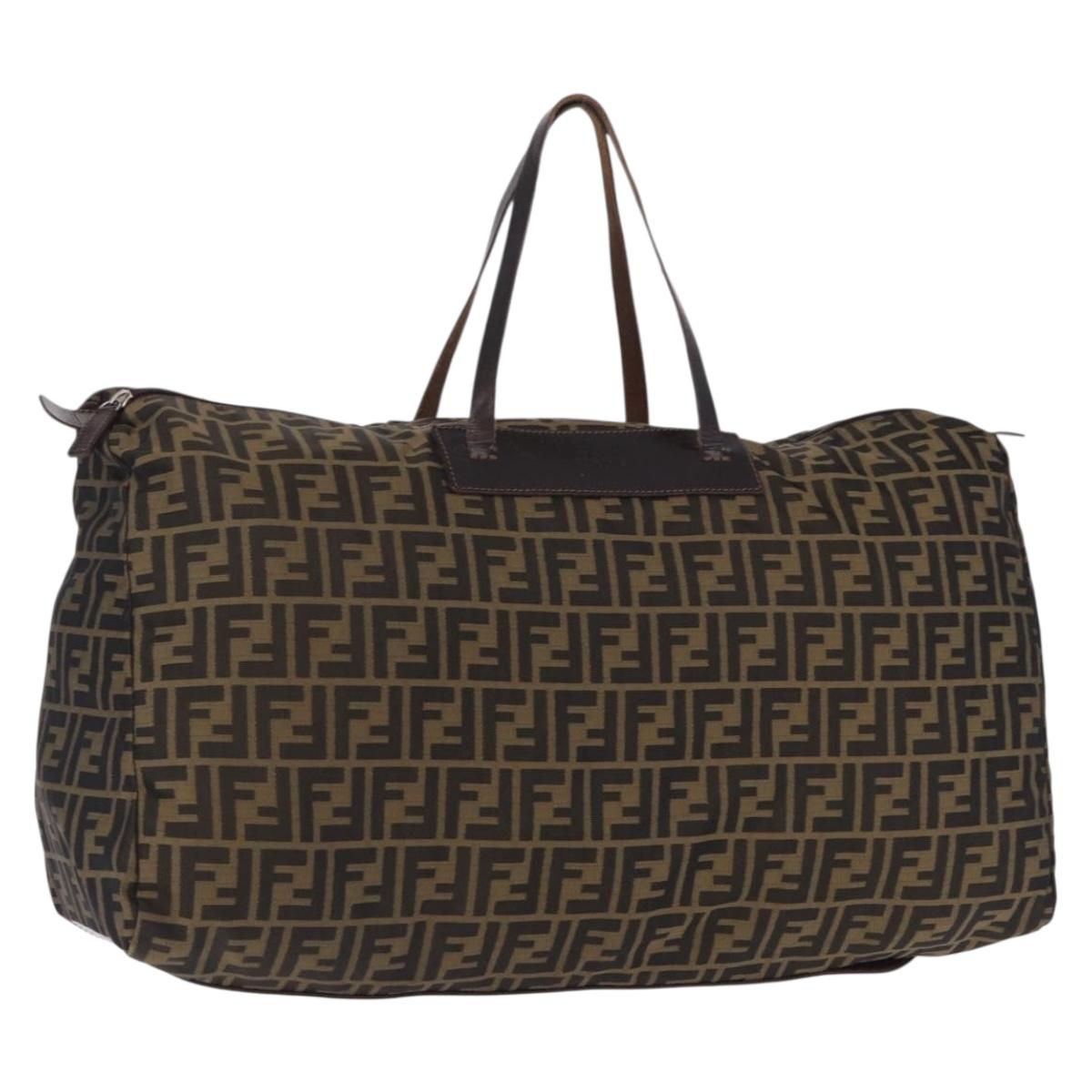 FENDI Zucca Canvas Tote Bag Nylon Brown Black Auth 197867