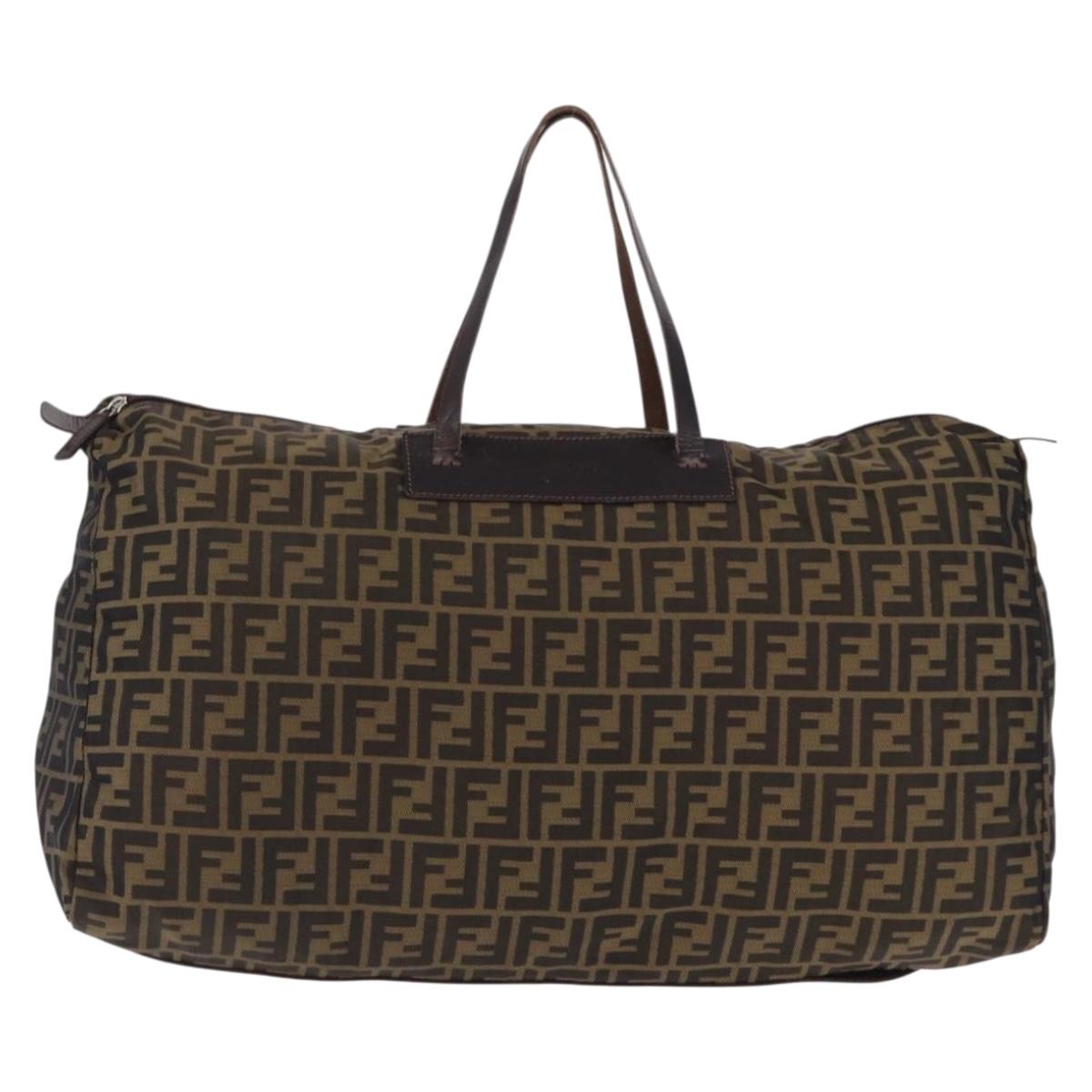 FENDI Zucca Canvas Tote Bag Nylon Brown Black Auth 197867