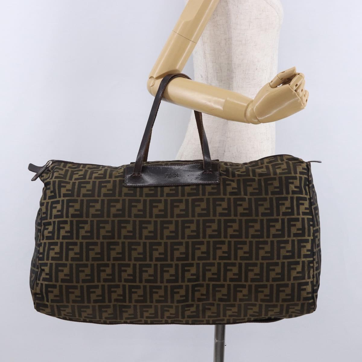 FENDI Zucca Canvas Tote Bag Nylon Brown Black Auth 197867