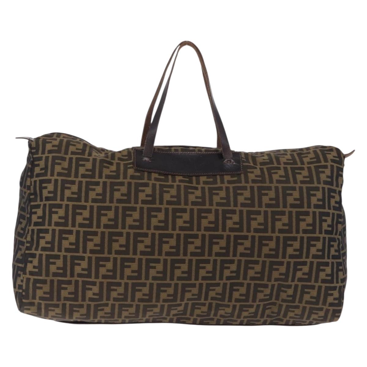 FENDI Zucca Canvas Tote Bag Nylon Brown Black Auth 197867