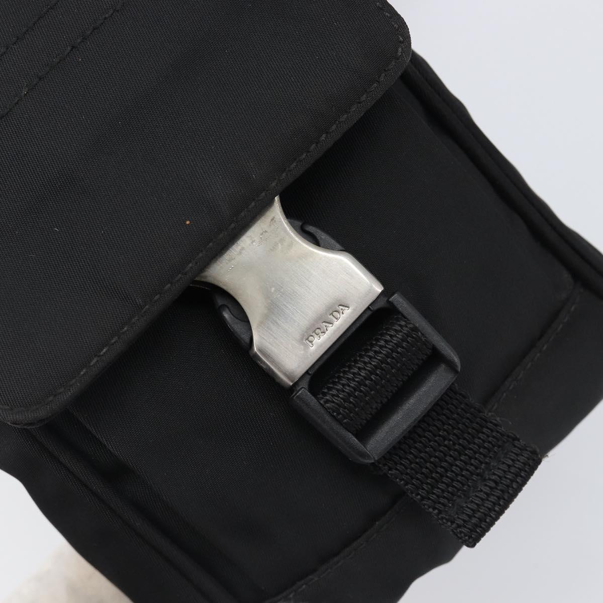 PRADA Shoulder Pouch Nylon Black Silver Auth 197869