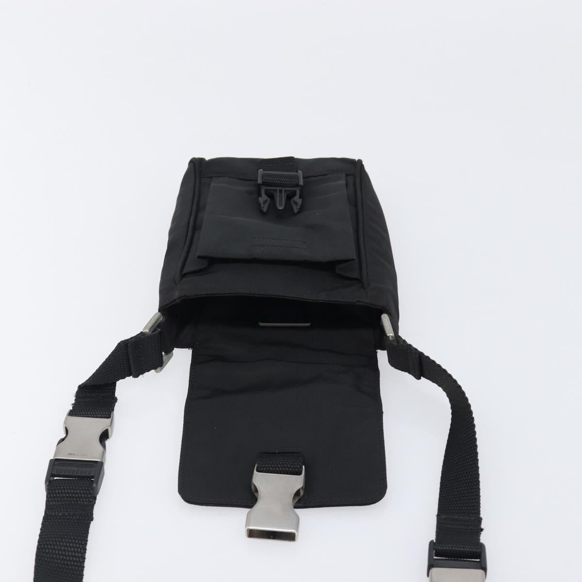 PRADA Shoulder Pouch Nylon Black Silver Auth 197869