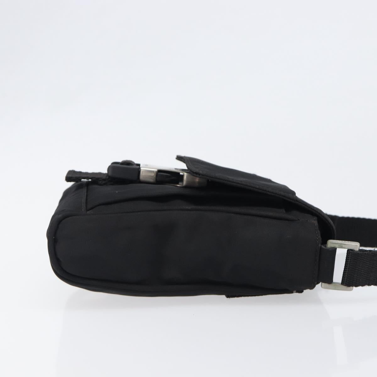 PRADA Shoulder Pouch Nylon Black Silver Auth 197869