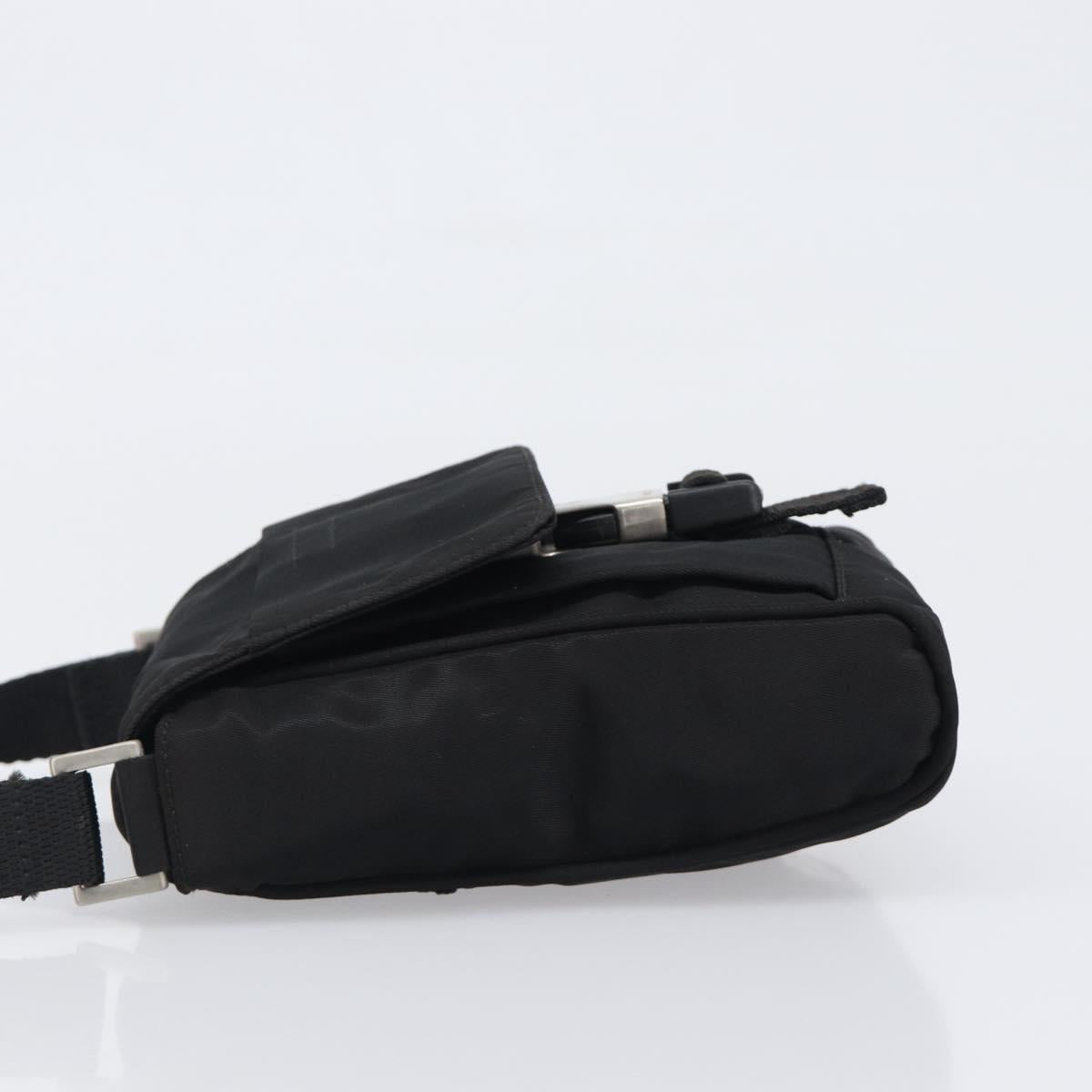 PRADA Shoulder Pouch Nylon Black Silver Auth 197869