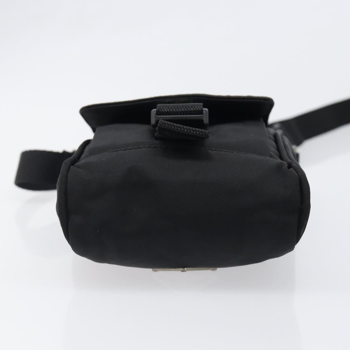 PRADA Shoulder Pouch Nylon Black Silver Auth 197869