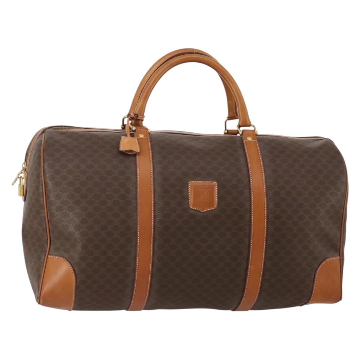 CELINE Macadam Canvas Boston Bag PVC Leather Brown Gold Auth 197871