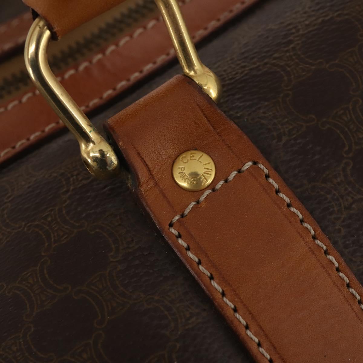 CELINE Macadam Canvas Boston Bag PVC Leather Brown Gold Auth 197871