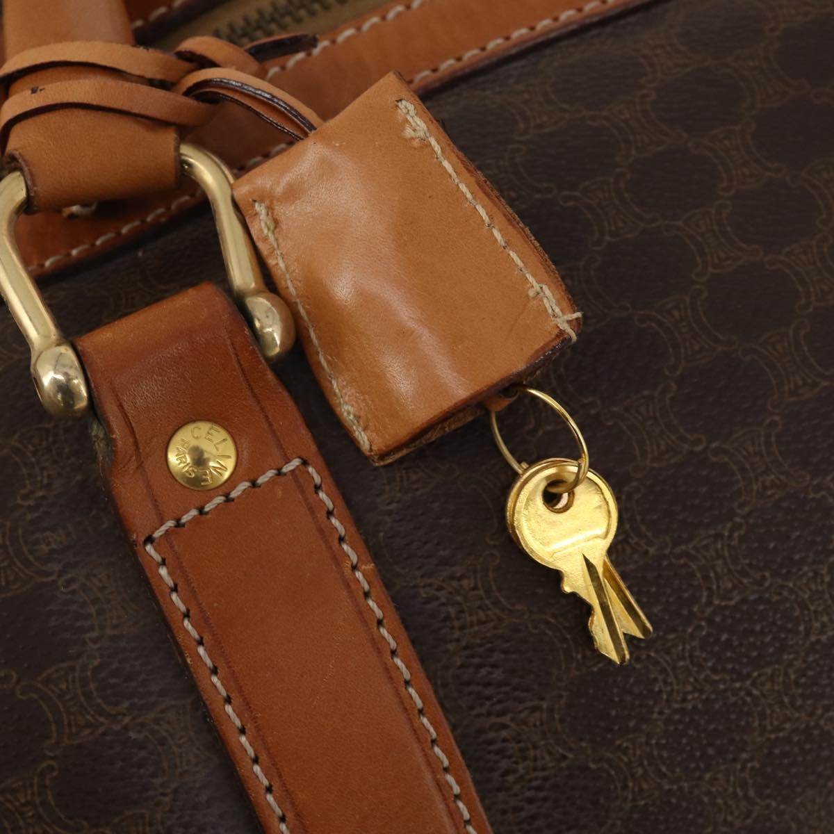 CELINE Macadam Canvas Boston Bag PVC Leather Brown Gold Auth 197871