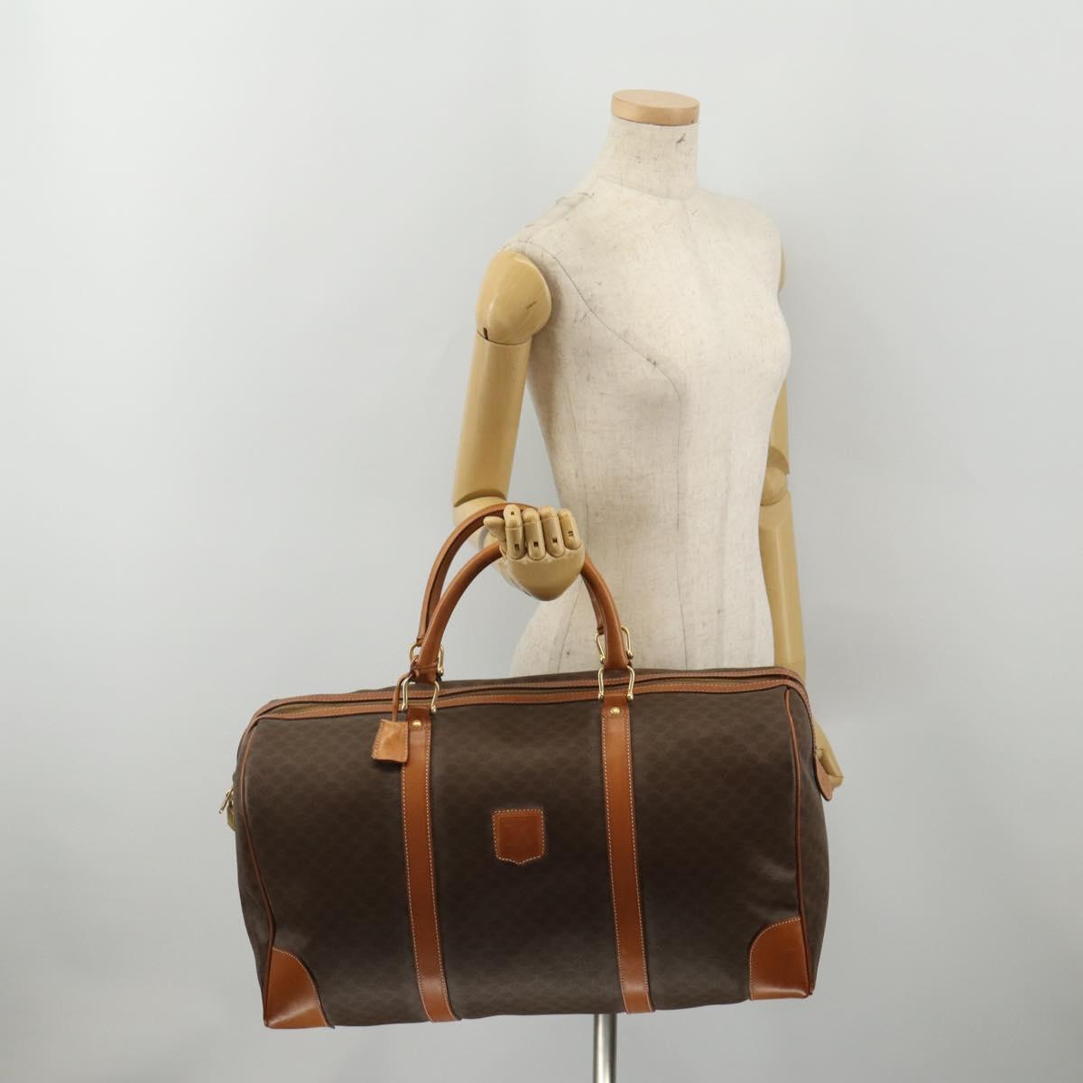 CELINE Macadam Canvas Boston Bag PVC Leather Brown Gold Auth 197871