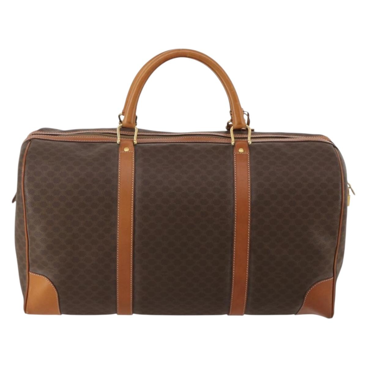 CELINE Macadam Canvas Boston Bag PVC Leather Brown Gold Auth 197871