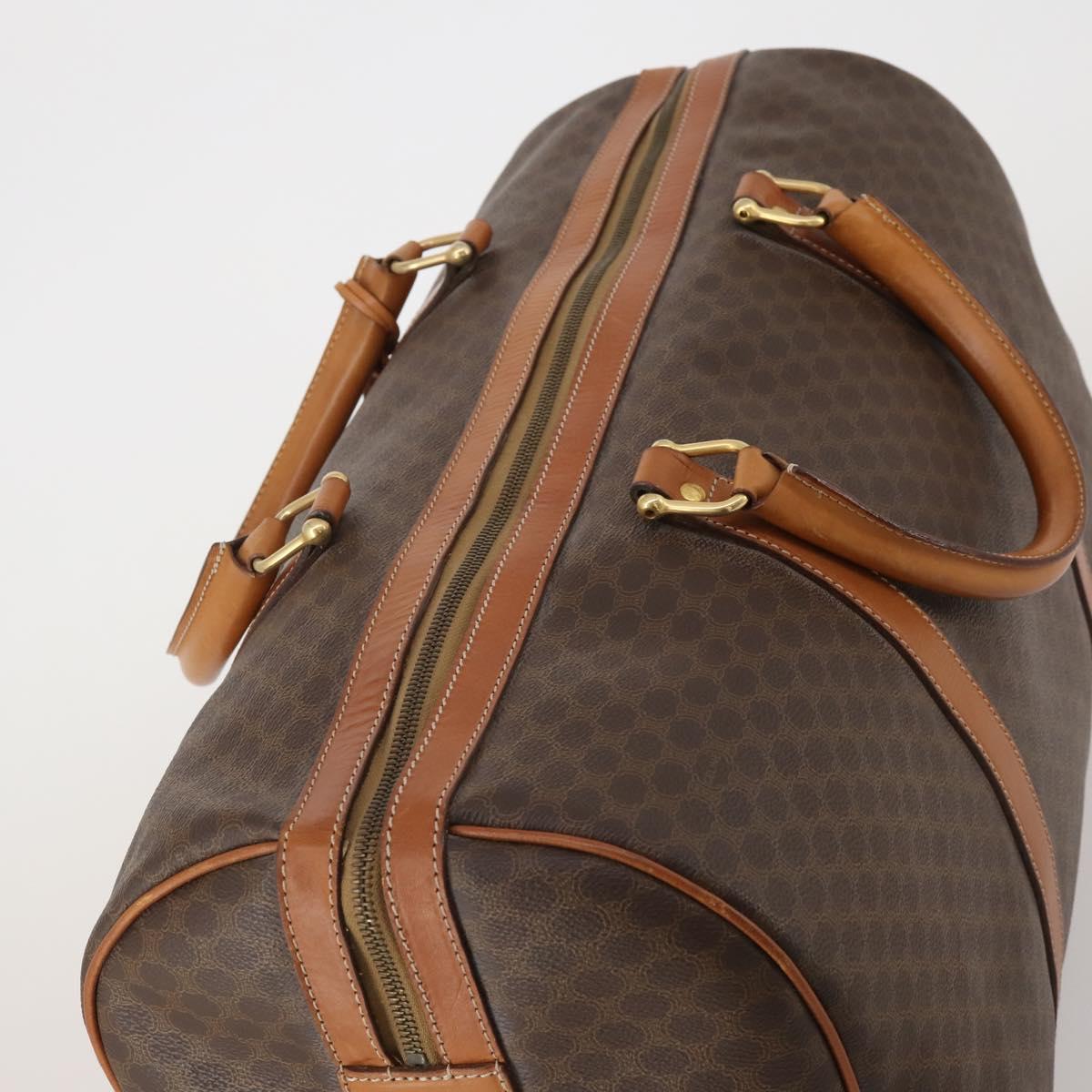CELINE Macadam Canvas Boston Bag PVC Leather Brown Gold Auth 197871