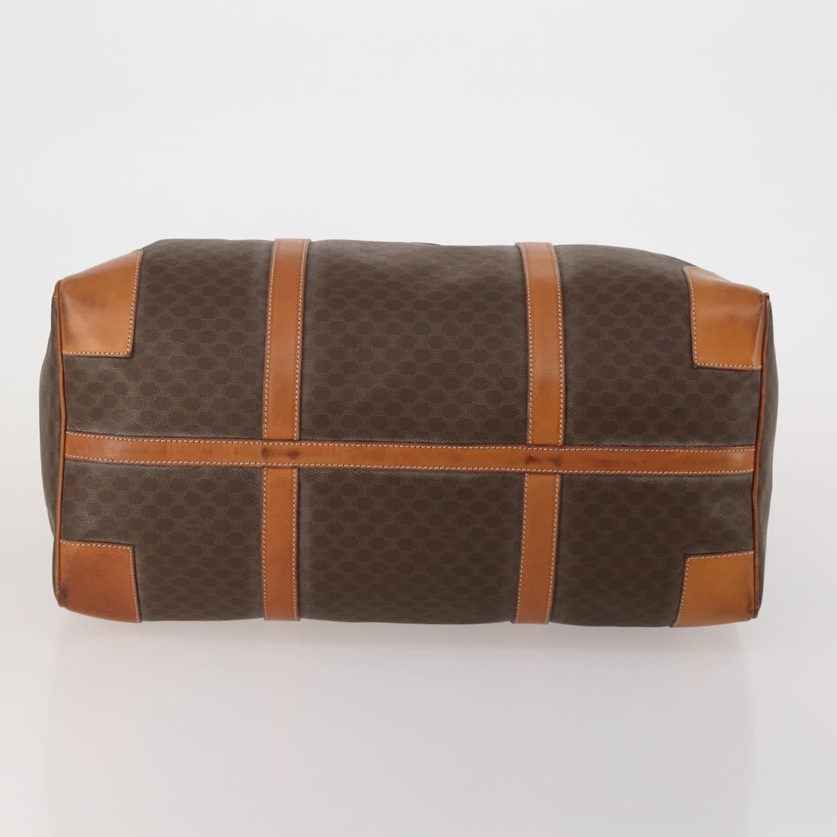 CELINE Macadam Canvas Boston Bag PVC Leather Brown Gold Auth 197871